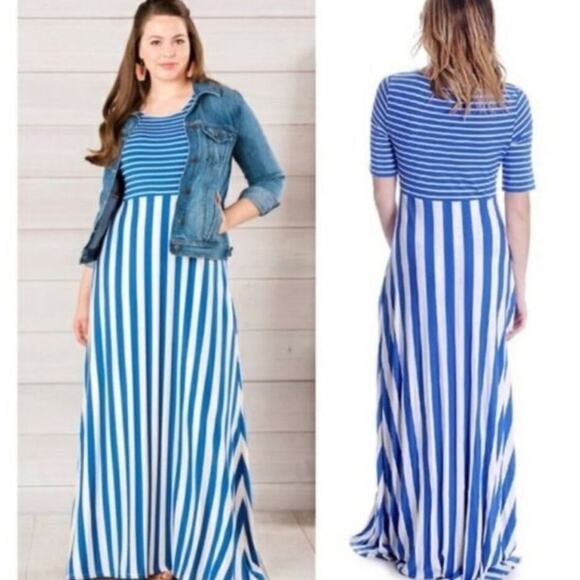Matilda Jane Women’s The Road Ahead Blue and White Striped Maxi Dress Medium - Picture 4 of 13